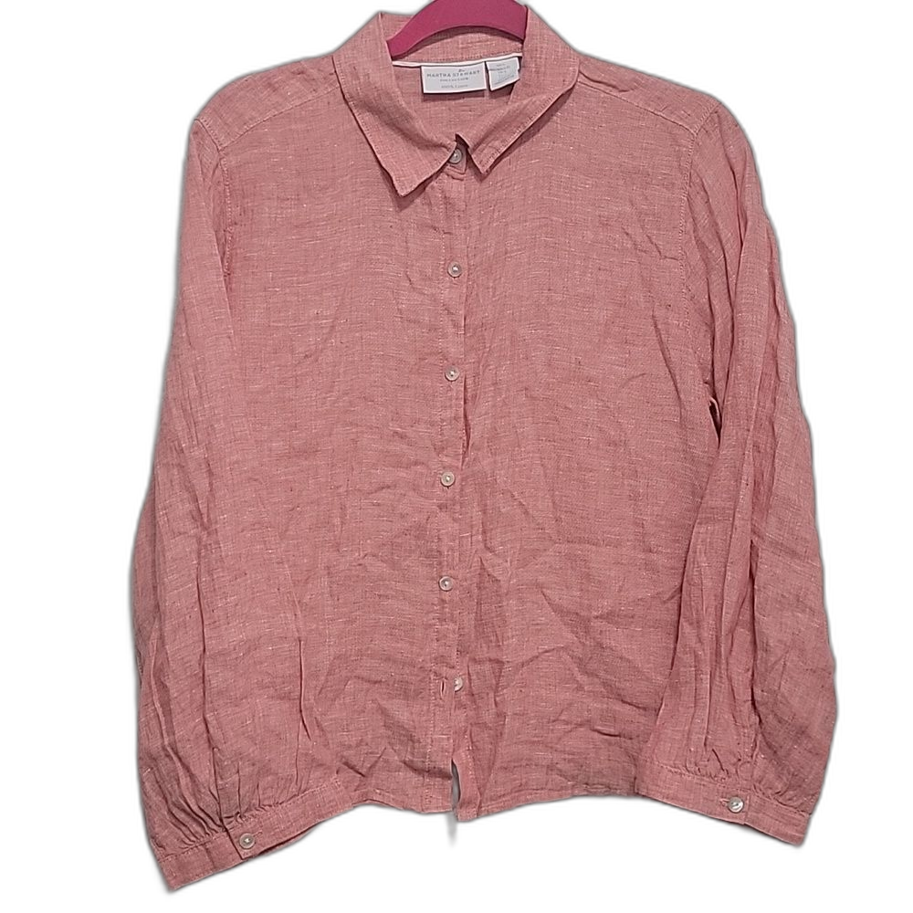 Martha Stewart Collection Pink 100 Linen Button Down Shirt Size 12 Lightweight Martha Stewart Collection Pink 100 Linen Button Down Shirt Size 12 Lightweight